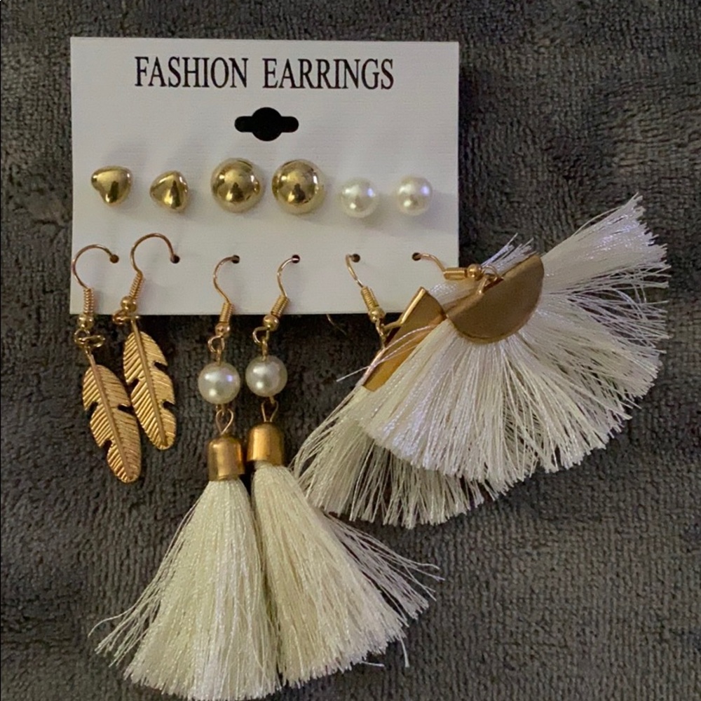 White Tassel Earring Set